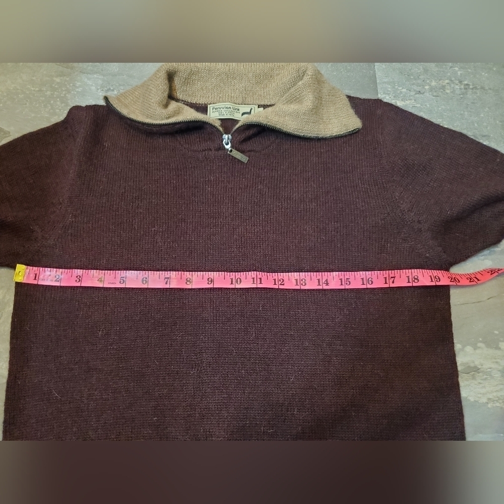 Peruvian Link "Auckland 1/4 zip sweater. 100% alpaga. Burgundy/black. Tan. S. - Picture 10 of 12